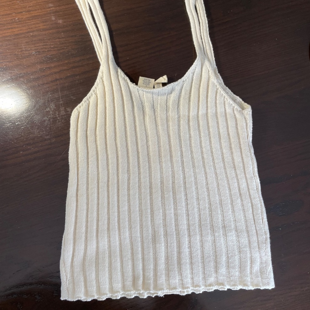 Cream Ribbed Tank with Button Detail - Picture 3 of 3